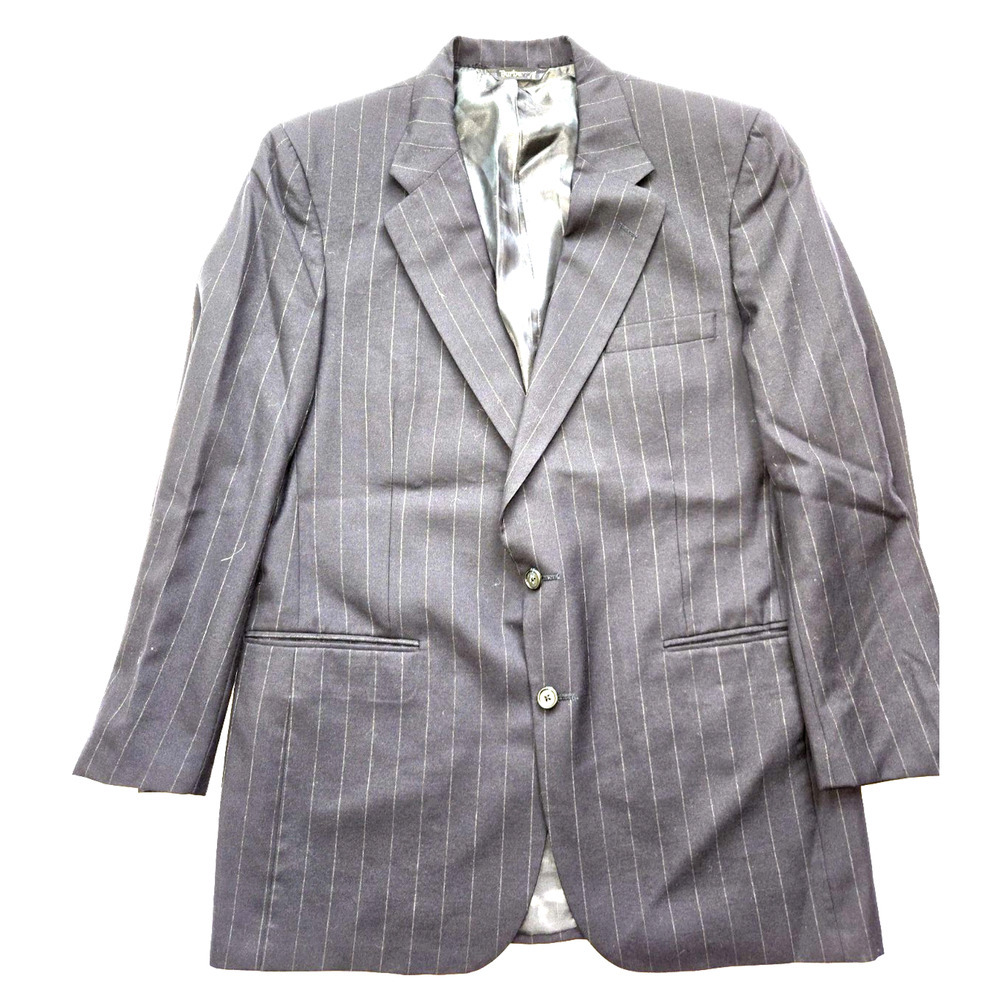 Vintage Burberrys 100% Wool Suit Coat Jacket Blue Pinstripe Sz 40